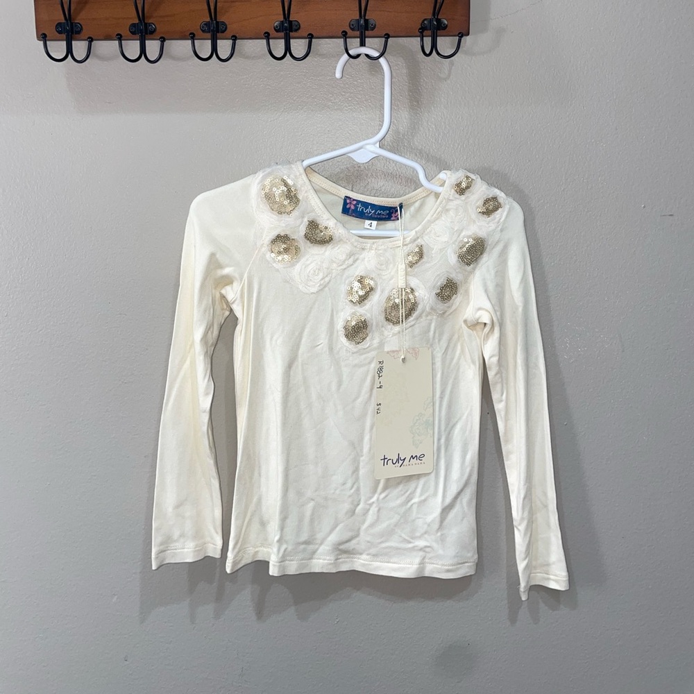 Cream Long Sleeve Kids Top with Gold Accents
